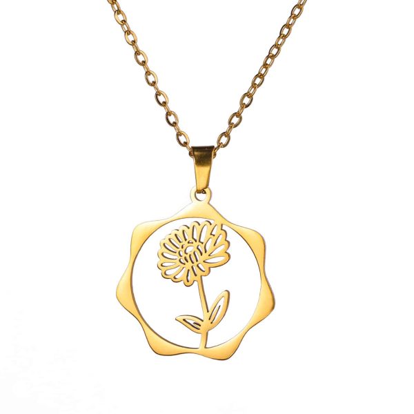 Stainless Steel Gold Snow Hualien Universe Flower-de-Luce December Flower Pendant Necklace