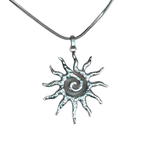 Stainless Steel Tribal Spiral Sun Pendant Necklace On Snake Chain