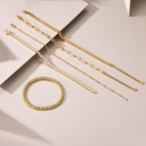 S925 Silver Gold Fashion 5-piece Stacked Bracelet