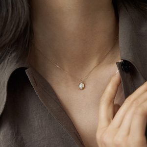 S925 Silver Plating 14K Gold Jelly Opal Pendant Necklace