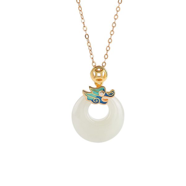 Sterling Silver Gold Plated Hetian Jade Safety Buckle Pendant