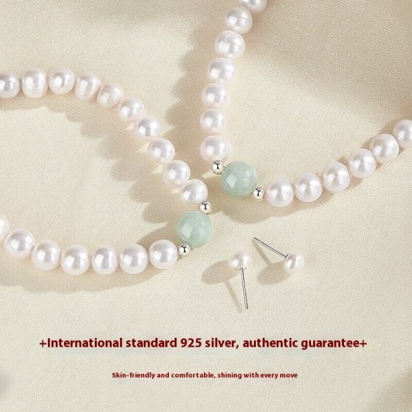 Natural Freshwater Pearl Necklace Suit Green Jade