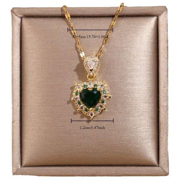 Copper Micro Inlaid Zircon Emerald Loving Heart Zircon Diamond-studded Necklace