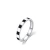 S925 Sterling Silver Epoxy Classic Black And White Plaid Ring Fashion