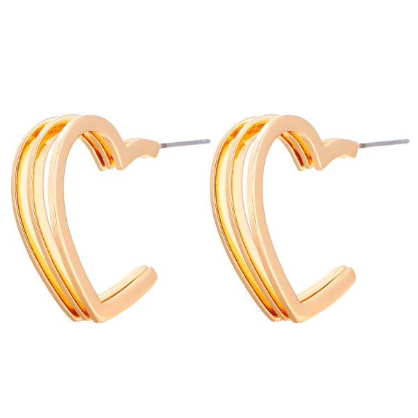 Three-line Love Heart Stud Earrings Double-layer Circle Women's Simple