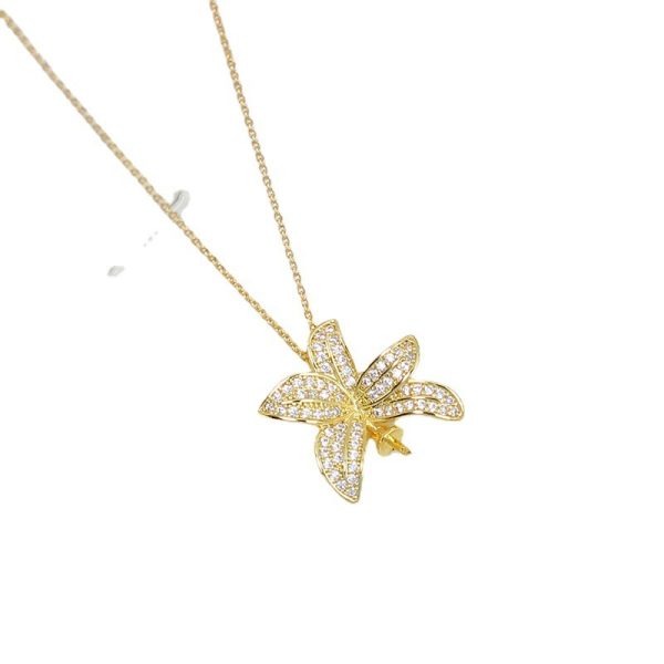 Electroplated Color Retaining Micro-inlaid Small Leaf Plant Pearl Necklace Pendant