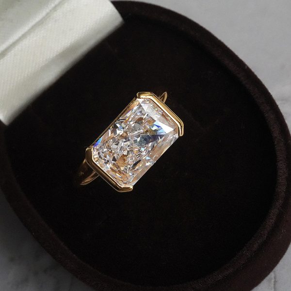 S925 Silver Plated Inlaid 7 11mm Rectangular Ice Flower Cut Ring