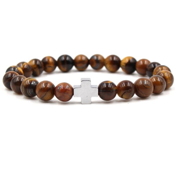 Agate Jewelry Tigereye Matte Stone Black Magnet Cross Bracelet