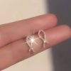 S925 Sterling Silver Cross Stud Earrings For Women New Korean Style Simple