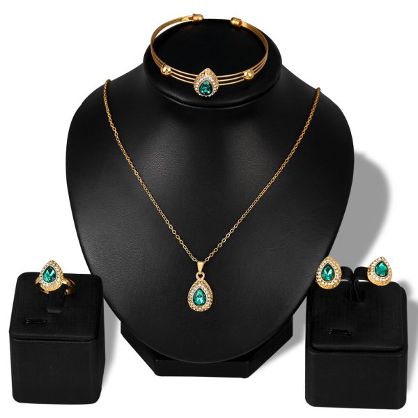 Necklace Set Exquisite Alloy Multi-color Water Drop Necklace Earrings Jewelry Four-piece Set