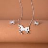 Stainless Steel Gold Silver Unicorn Horse Necklace Earrings Jewelry Set