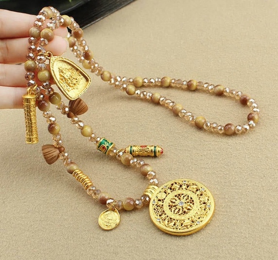 New Chinese Style National Style  Gold Tiger Eye Long Necklace