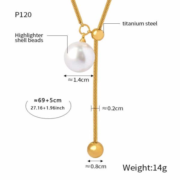 Female Date Titanium Steel Round Bead Tassel Pendant Necklace