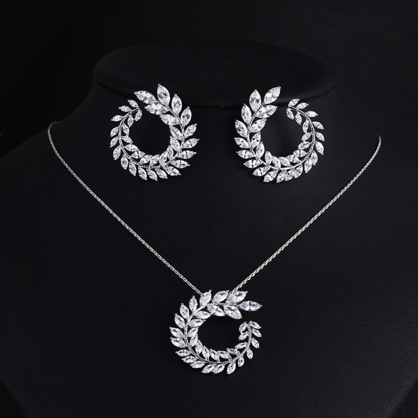 Classic Style High-end Necklace Earrings Set Olive Branch Bridal Jewelry