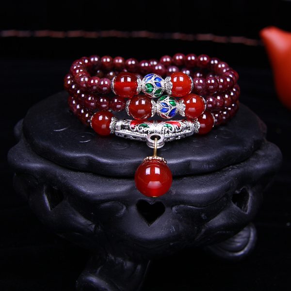 Wine Red Crystal Bracelet With Red Agate Spacer Beads