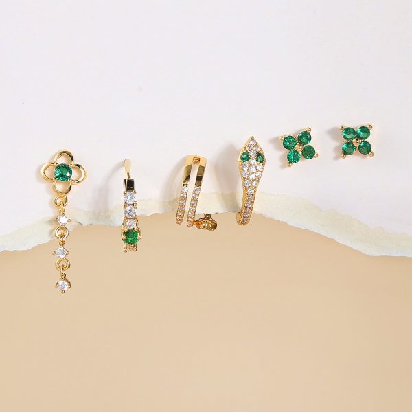 High-end Summer New Green Zircon Earrings Set