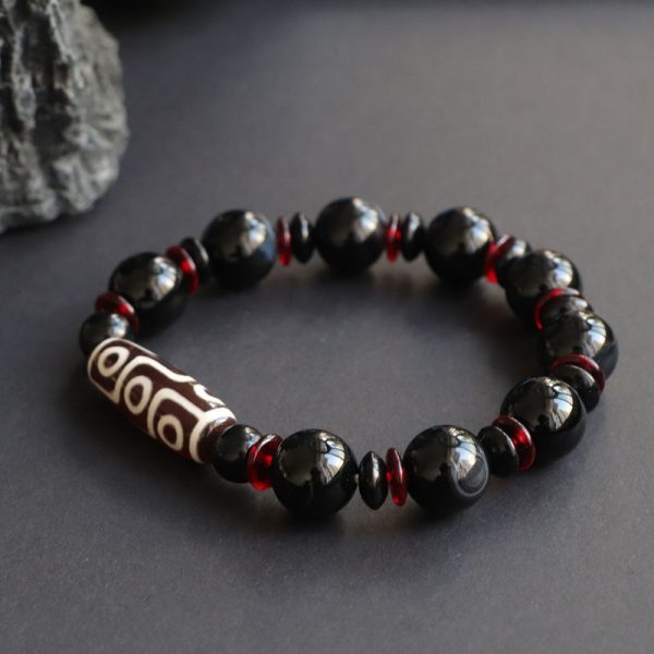 Fashion Black Agate Dzi Bead Chalcedony Bracelet