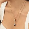 Vintage 18K Gold Plated Titanium Square Shell Zircon Necklace Jewelry Set