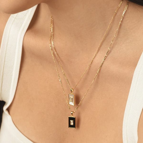 Vintage 18K Gold Plated Titanium Square Shell Zircon Necklace Jewelry Set