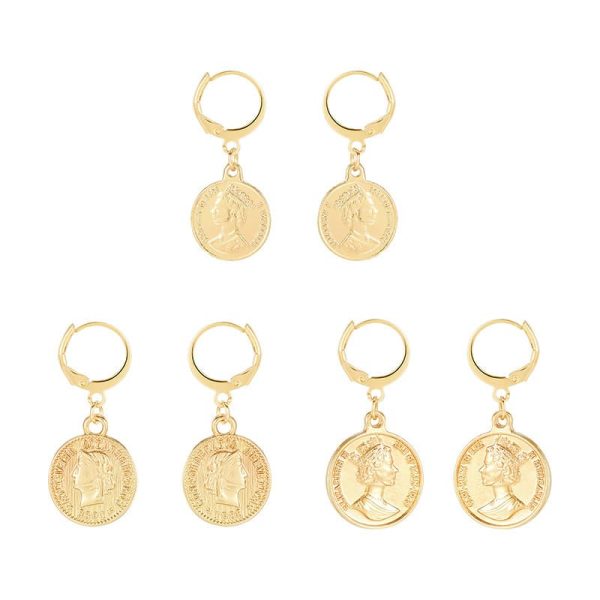 Set Of 3 Earrin Leaf Shape Earrings Coins Embossed