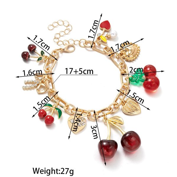 Cherry Alloy Peach Heart Bow Pendant Adjustable Bracelet