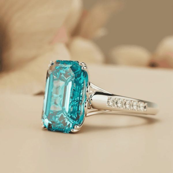 European And American Luxury Blue Rectangular Ring Female