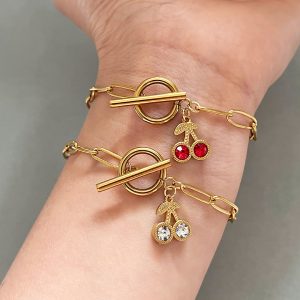 New Diamond Fruit Cherry Pendant Bracelet Clip OT