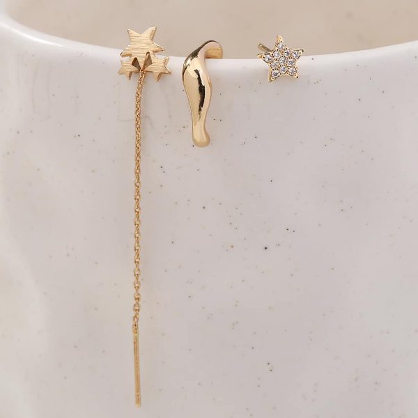 Five-pointed Star Set Ear Clip Stud Copper Micro-zircon Earrings