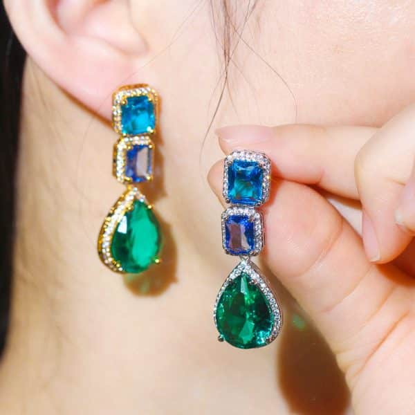 Glass Stone Inlaid Zircon Earrings
