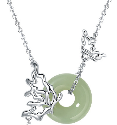 Women's Sterling Silver Butterfly Necklace Personalized Cold Style Hetian Jade Necklace