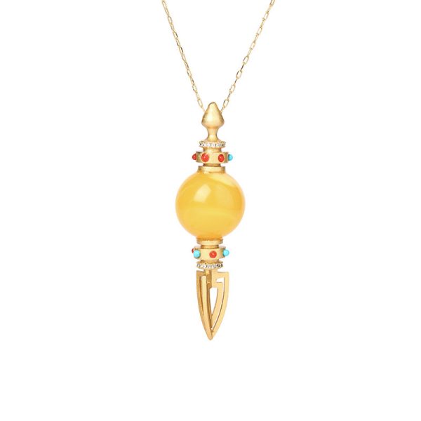 Ethnic Style Ancient Style Gold-plated Inlaid Imitation Old Honey Round Beads Vajra Men's And Women's Pendant Necklace