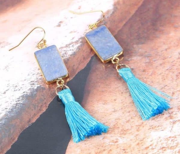 Short tassel earrings natural stone