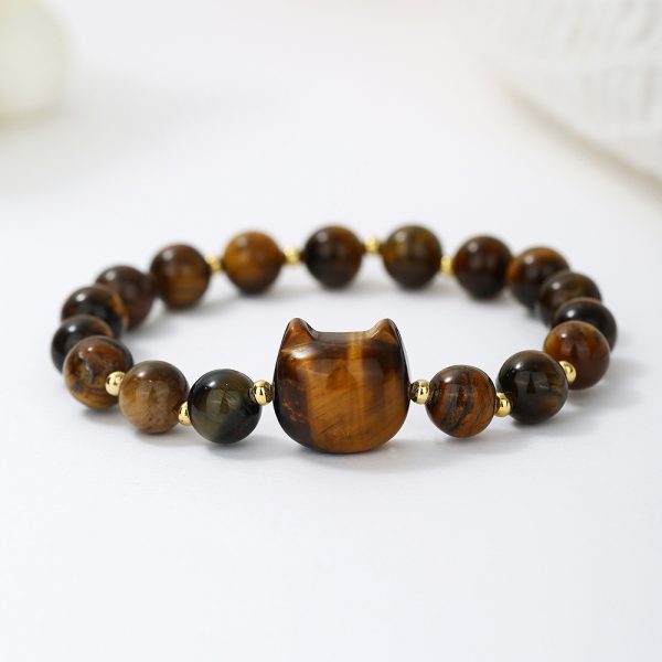 Natural Stone Cat Head Bracelet Gray Moonlight