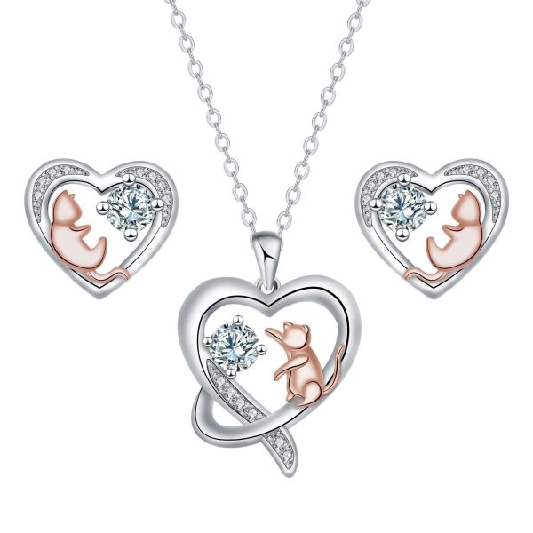 Cat Necklace Ear Stud Women's Jewelry Set