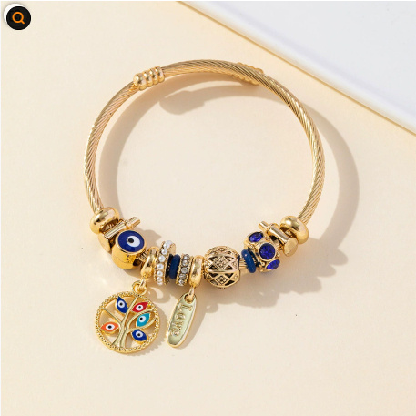 Multi-Element Stainless Steel Copper Alloy Beaded Bracelet
