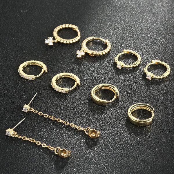 5 Pairs Gold And Silver Ring Earrings Set