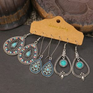 Fashion Tassel Water Drop Geometric Earrings Set