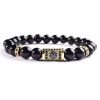 Natural Stone 8mm Bright Black Stone Beaded Vintage Bracelet