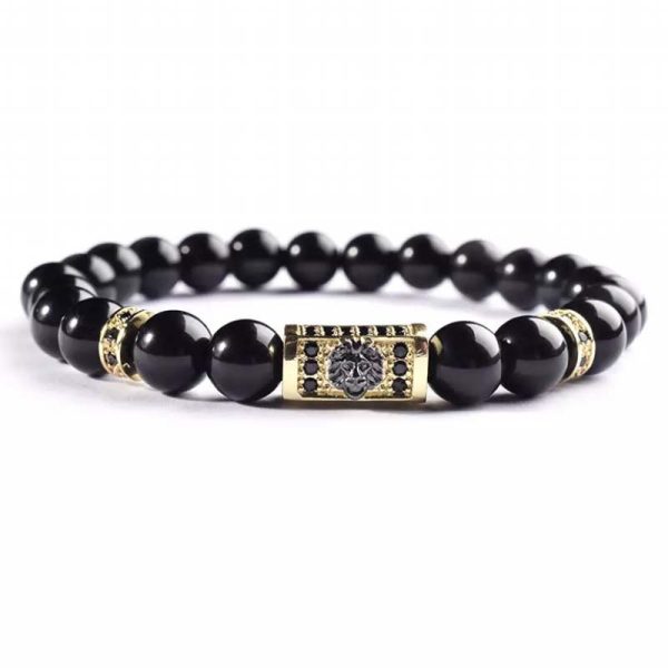 Natural Stone 8mm Bright Black Stone Beaded Vintage Bracelet