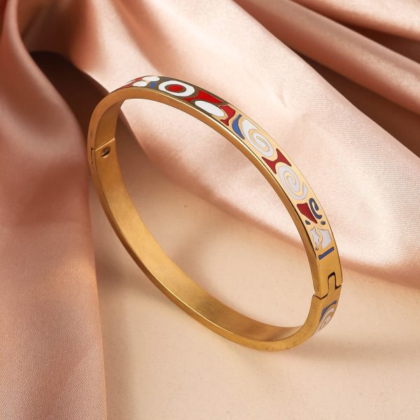 Titanium Steel Bracelet Women's Exquisite Geometric Oil-spot Glaze Flowers