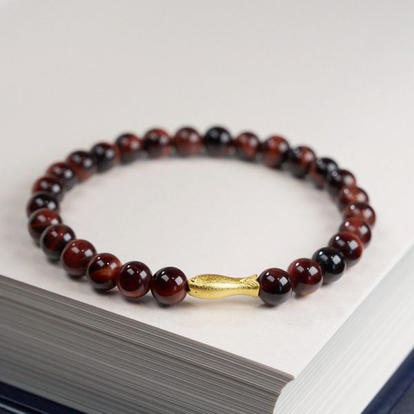 Tigereye Small Fish Pendant Handmade Beaded Bracelet