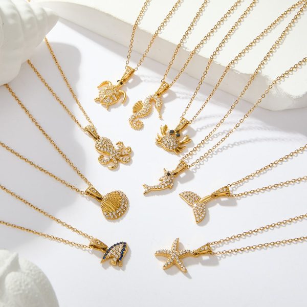 Strong Color Retention 18K Gold Ocean Series Pendant Gold Necklace