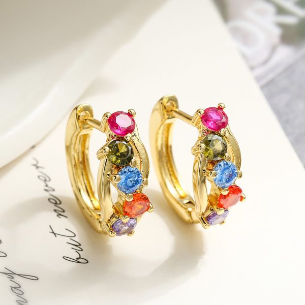 18K Gold Zircon Vintage Circle Earrings Female Special Interest Light Luxury