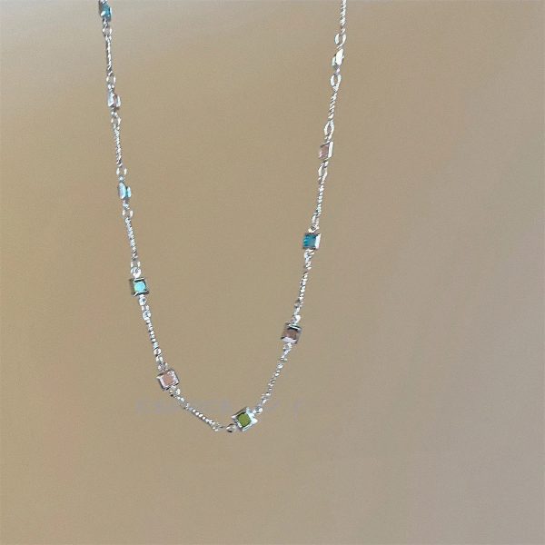 Square Color Fine Clavicle Chain Necklace Light Luxury