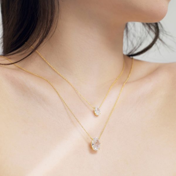 S925 Sterling Silver Necklace Female Oval Ice Flower