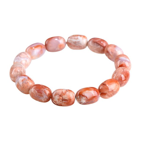 Natural Cherry Agate Barrel Shaped Bead Bracelet