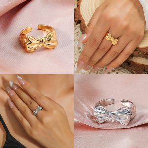 Brass Gold-plated Colorfast Simple Personality Bowknot Open Ring For Women