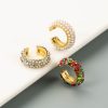 Fashion C Shape Earrings Alloy Set With Colorful Rhinestones