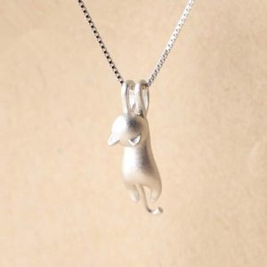 Cute Sandblasted Cat Sterling Silver Necklace Set