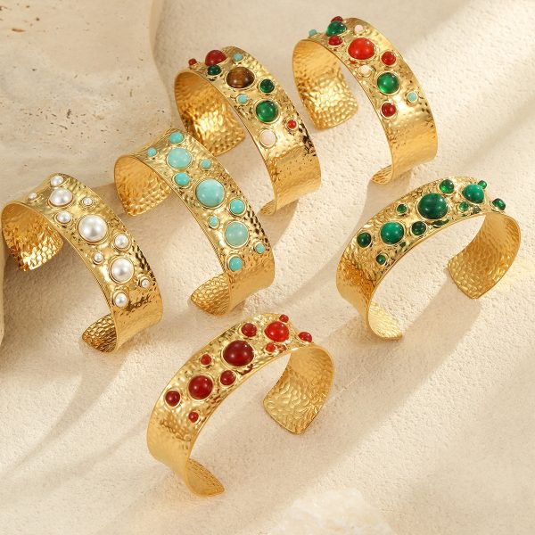 French Retro Titanium Steel Bracelet Colorful Natural Stone